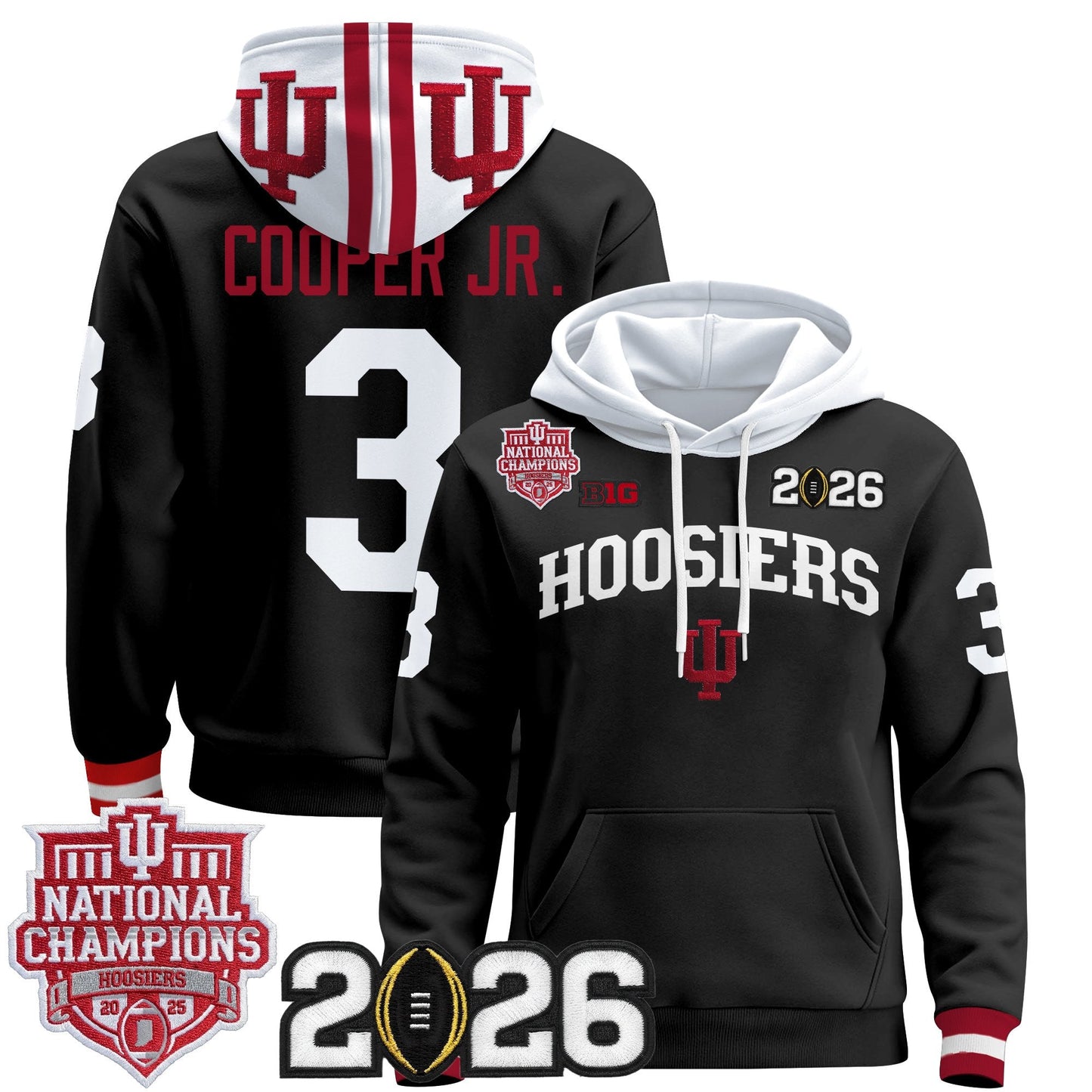 Men's Indiana Hoosiers 2025 National Champions & 2026 CFP Final Patch Premium Pullover Hoodie - All Stitched
