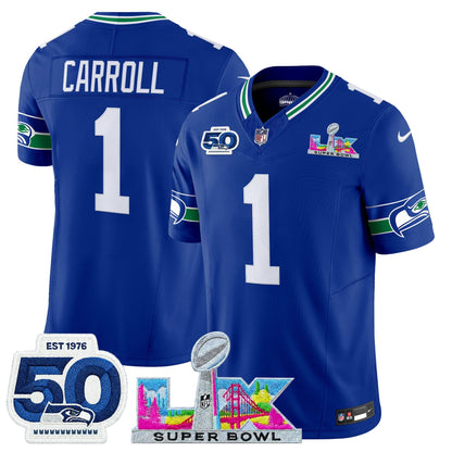Men's Seattle Seahawks "Super Bowl LX & 50th Patch" Vapor Limited Jersey - All Stitched