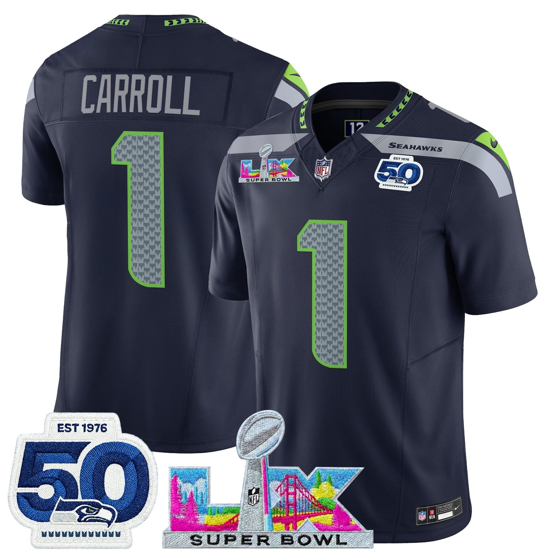 Men's Seattle Seahawks "Super Bowl LX & 50th Patch" Vapor Limited Jersey - All Stitched