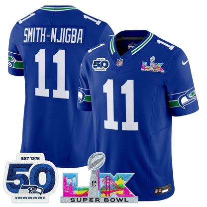 Men's Seattle Seahawks "Super Bowl LX & 50th Patch" Vapor Limited Jersey - All Stitched