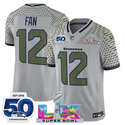 Women's SEA Super Bowl LX - 50th Anniversary Patch Gold Vapor Limited Jersey N5 - All Stitched