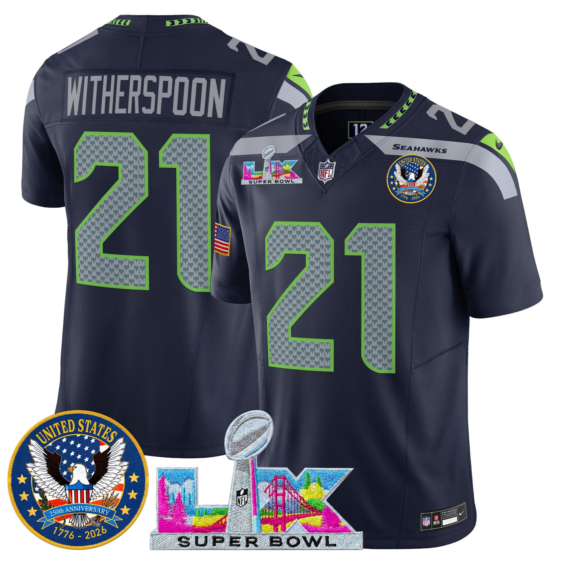 Men's Seattle Seahawks "Super Bowl LX & United States 250th Patch" Vapor Limited Jersey - All Stitched