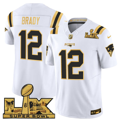 Men's New England Patriots Super Bowl LX Gold Vapor Limited Jersey - All Stitched
