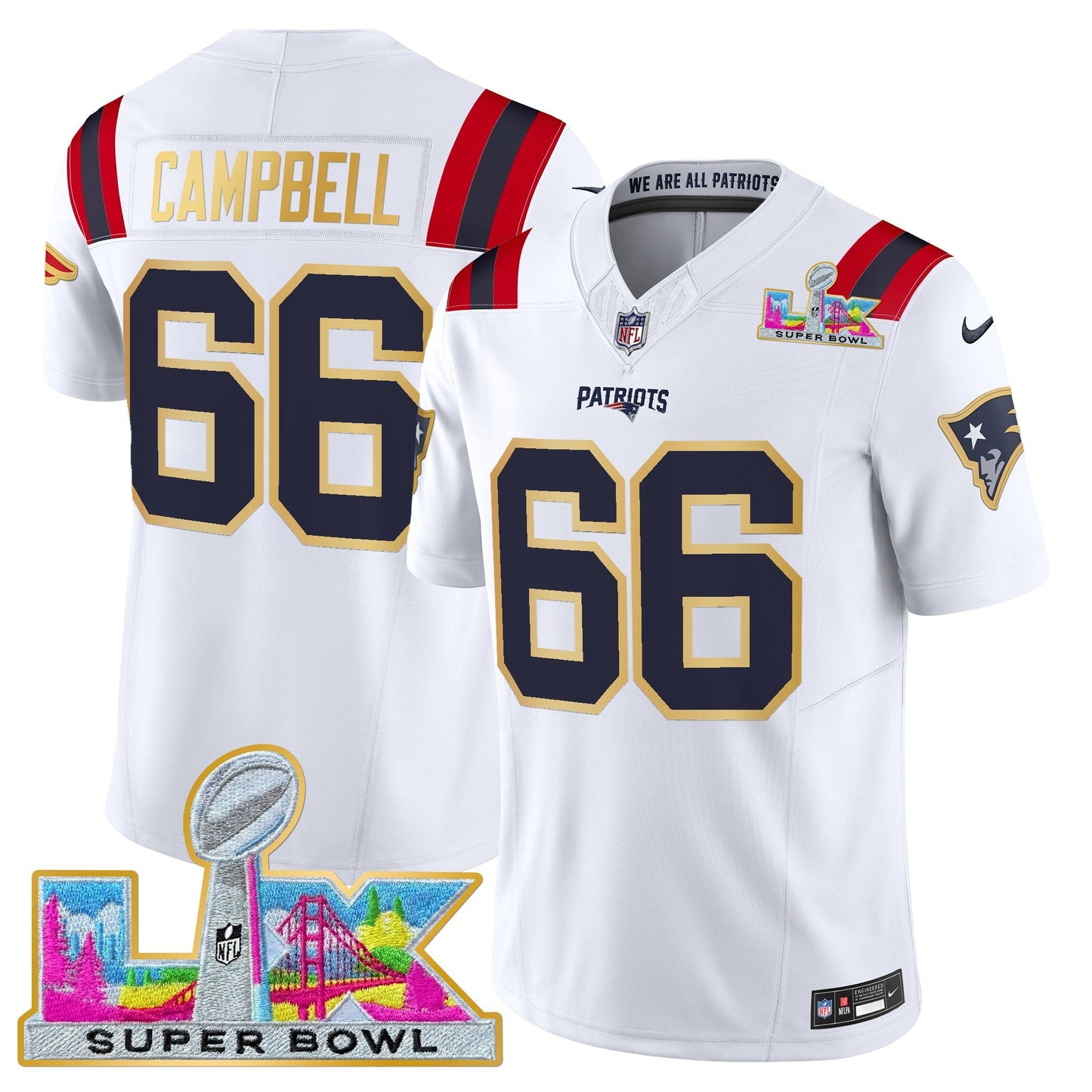 Men's New England Patriots Super Bowl LX Gold Trim Vapor Limited Jersey - All Stitched