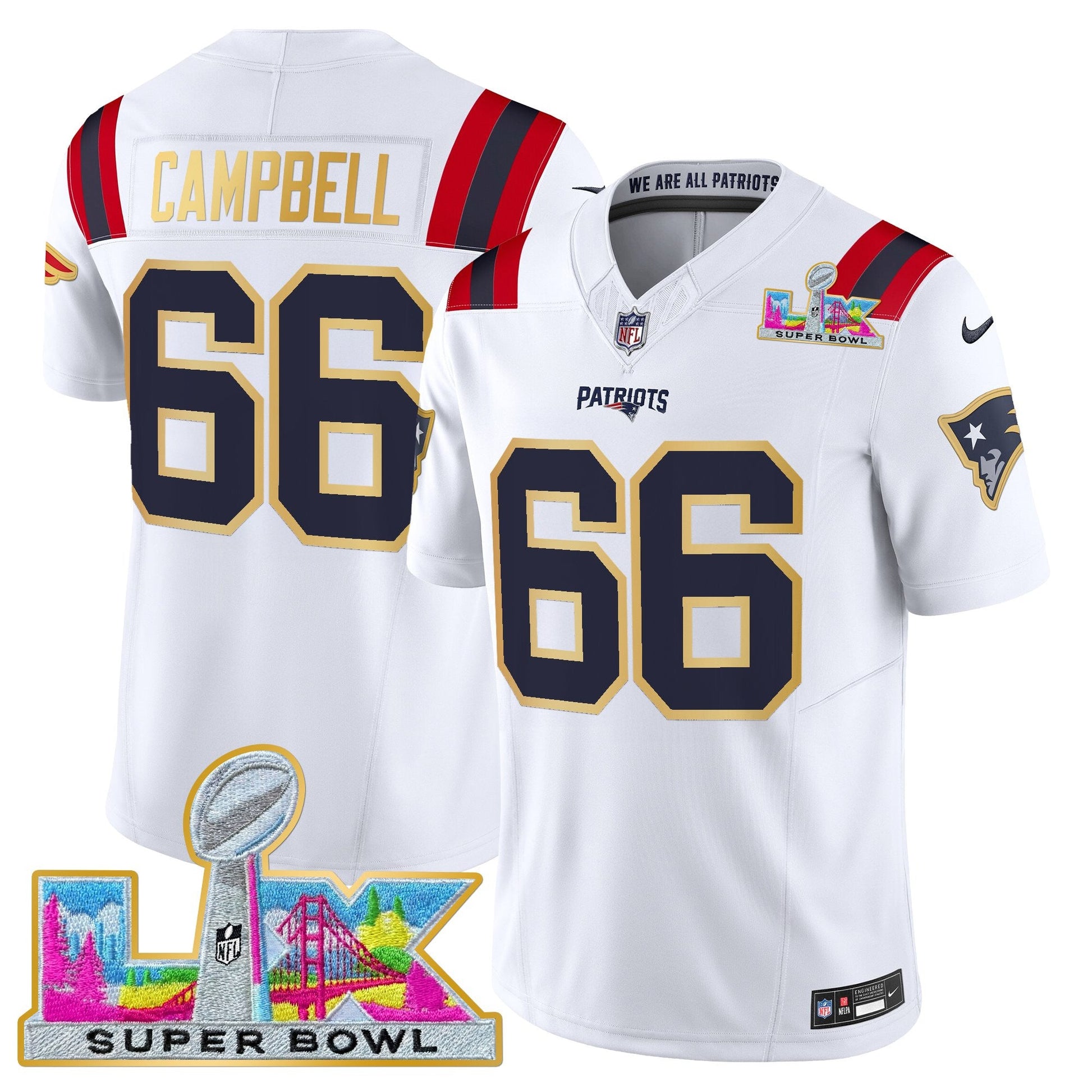 Men's New England Patriots Super Bowl LX Gold Trim Vapor Limited Jersey - All Stitched