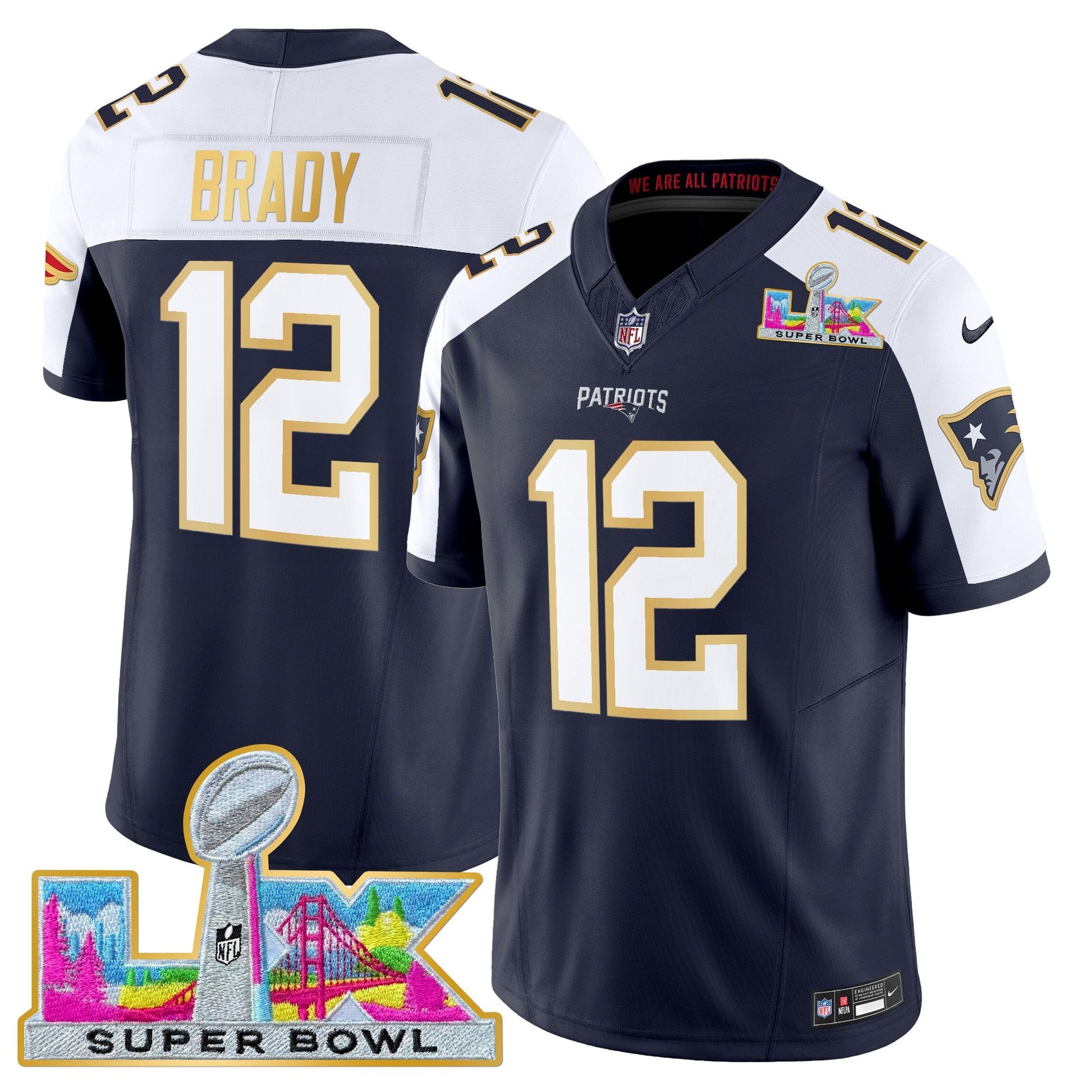 Men's New England Patriots Super Bowl LX Gold Trim Vapor Limited Jersey - All Stitched