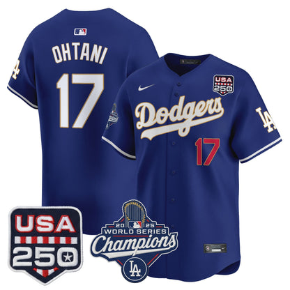Men's Dodgers 2025 World Series Champions & 250America Patch Vapor Premier Limited Jersey - All Stitched