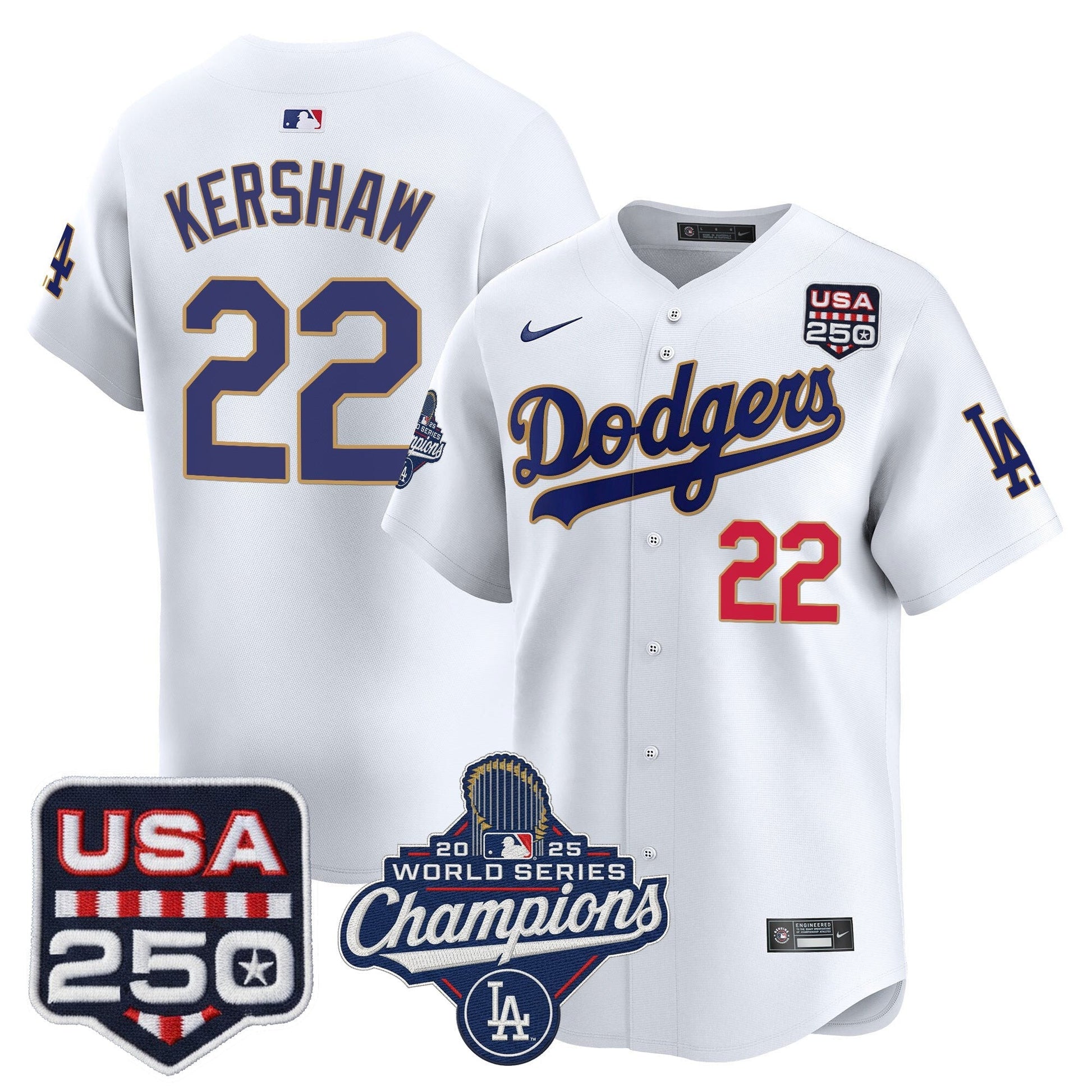 Men's Dodgers 2025 World Series Champions & 250America Patch Vapor Premier Limited Jersey - All Stitched