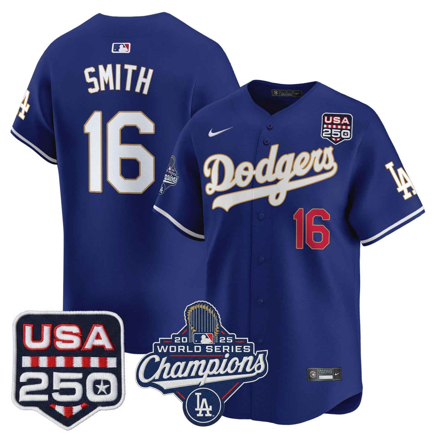 Men's Dodgers 2025 World Series Champions & 250America Patch Vapor Premier Limited Jersey - All Stitched