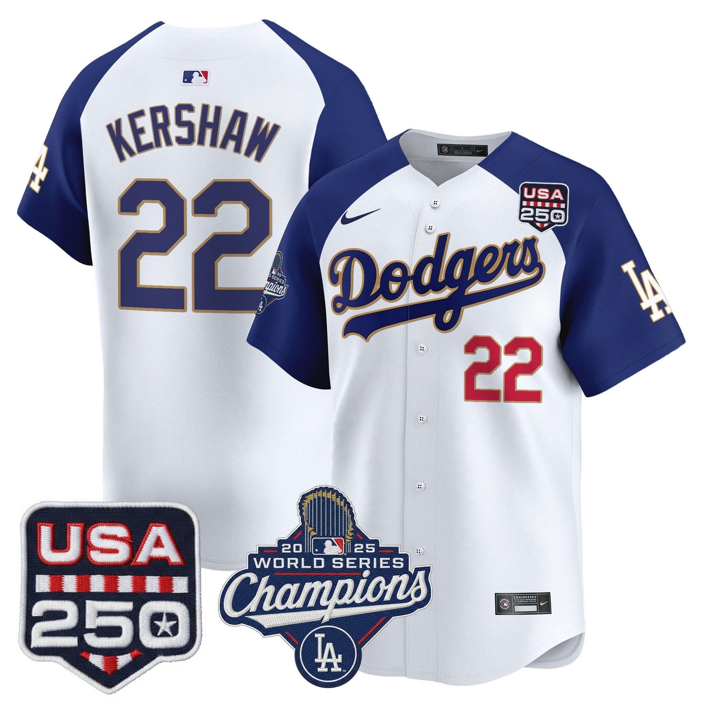 Men's Dodgers 2025 World Series Champions & 250America Patch Vapor Premier Limited Jersey - All Stitched