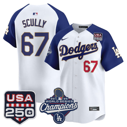 Men's Dodgers 2025 World Series Champions & 250America Patch Vapor Premier Limited Jersey - All Stitched