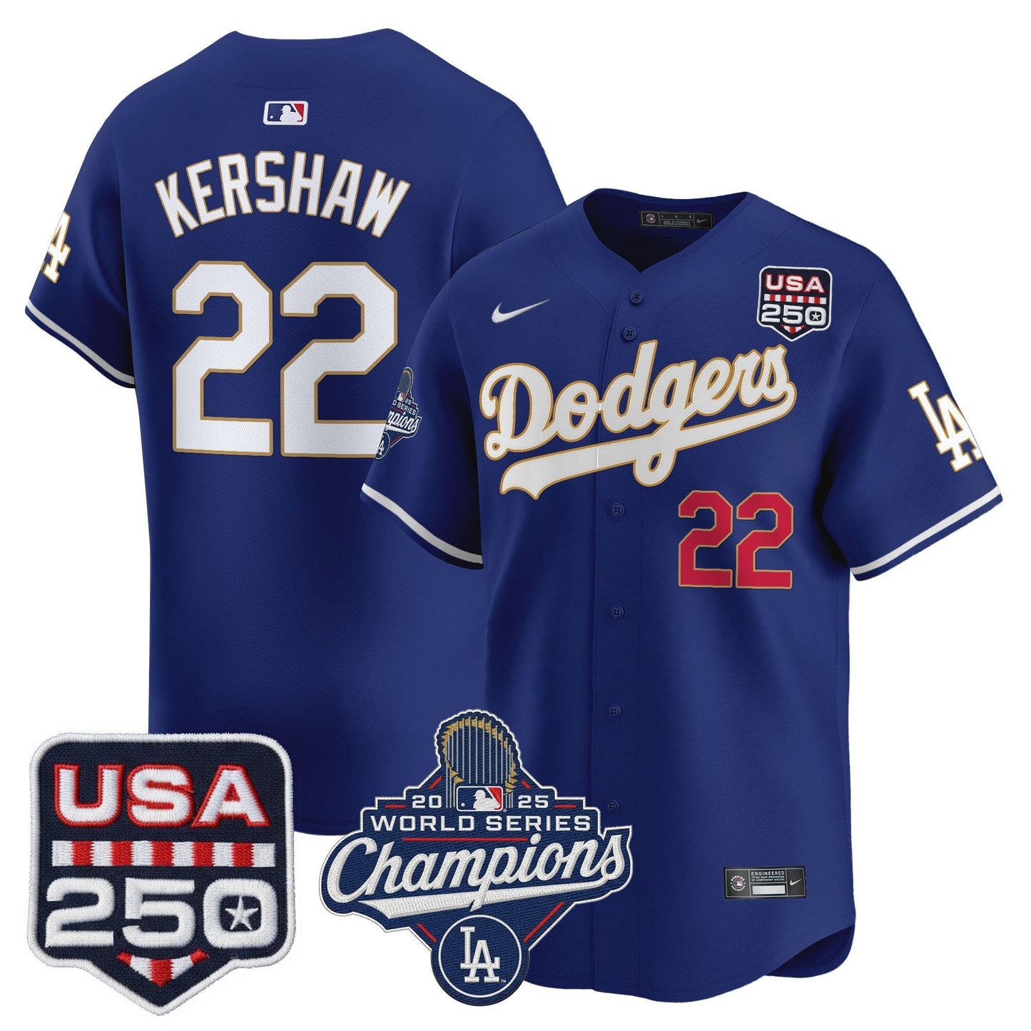 Men's Dodgers 2025 World Series Champions & 250America Patch Vapor Premier Limited Jersey - All Stitched