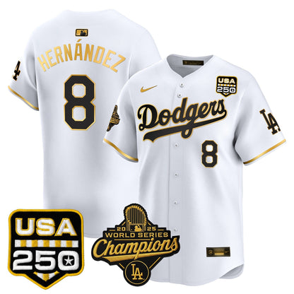 Men's Dodgers 2025 World Series Champions & 250America Patch Vapor Premier Limited Jersey - All Stitched