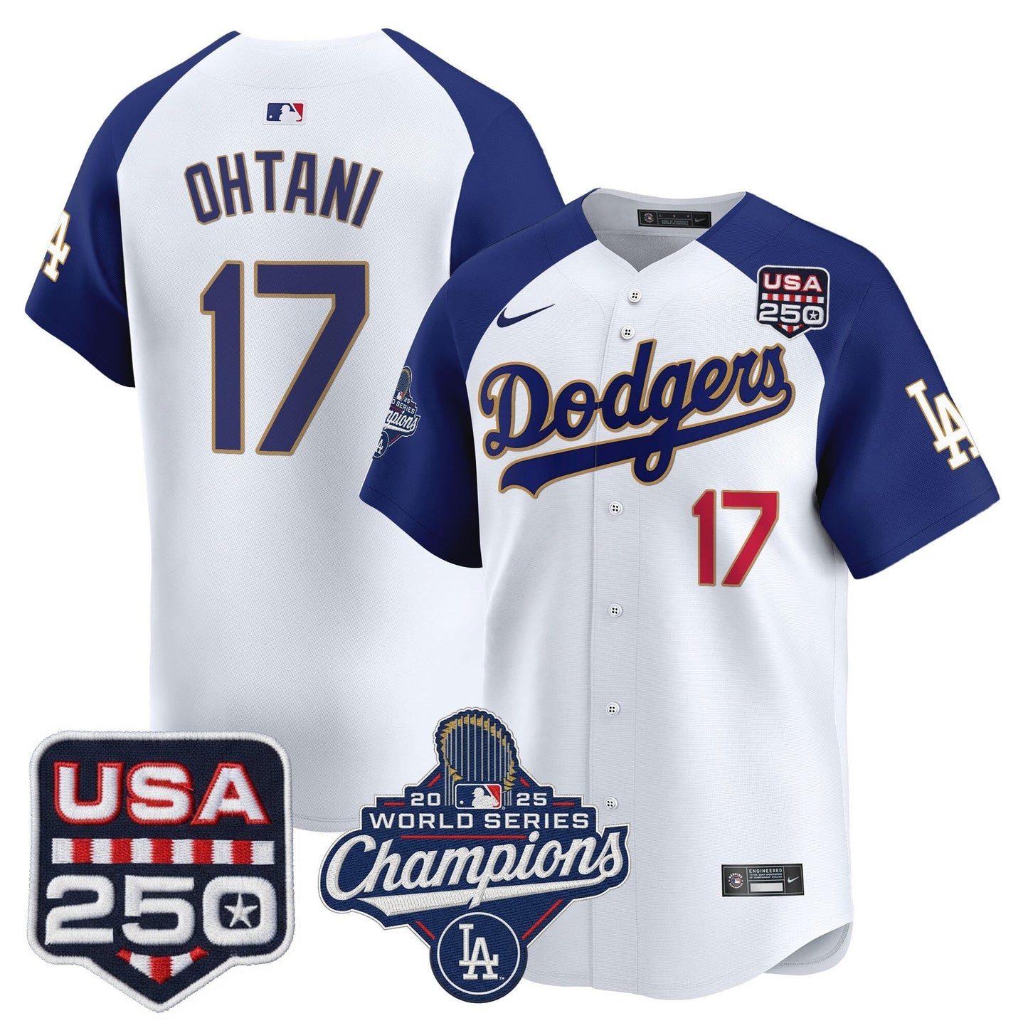 Men's Dodgers 2025 World Series Champions & 250America Patch Vapor Premier Limited Jersey - All Stitched