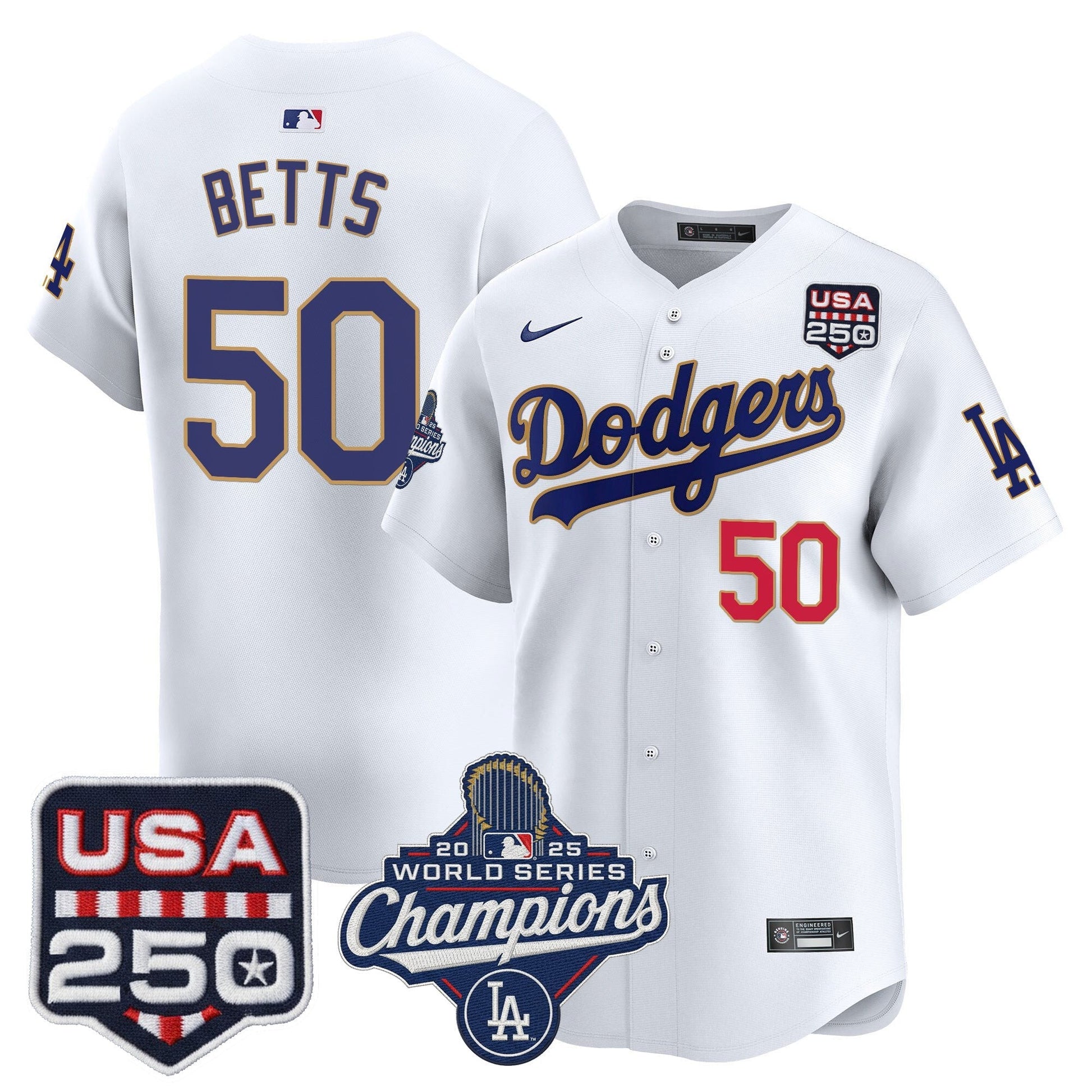 Men's Dodgers 2025 World Series Champions & 250America Patch Vapor Premier Limited Jersey - All Stitched