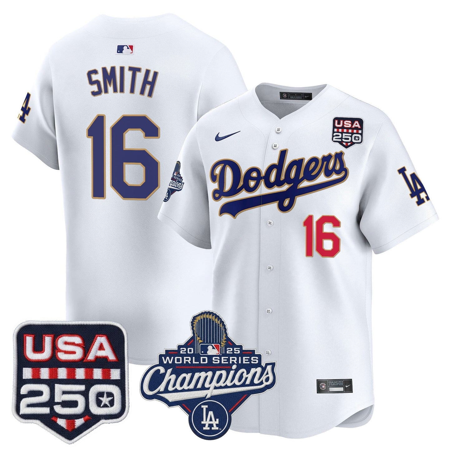 Men's Dodgers 2025 World Series Champions & 250America Patch Vapor Premier Limited Jersey - All Stitched