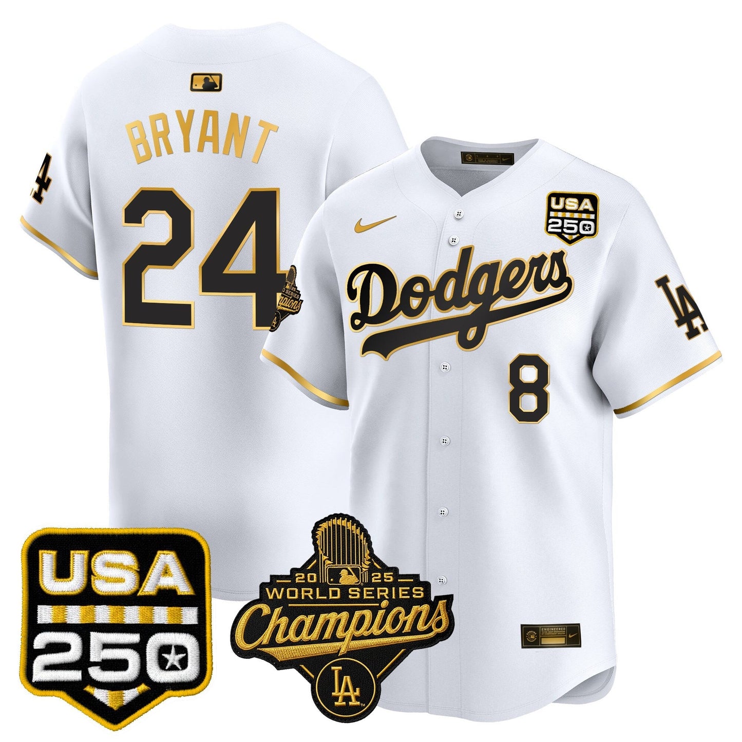 Men's Dodgers 2025 World Series Champions & 250America Patch Vapor Premier Limited Jersey - All Stitched