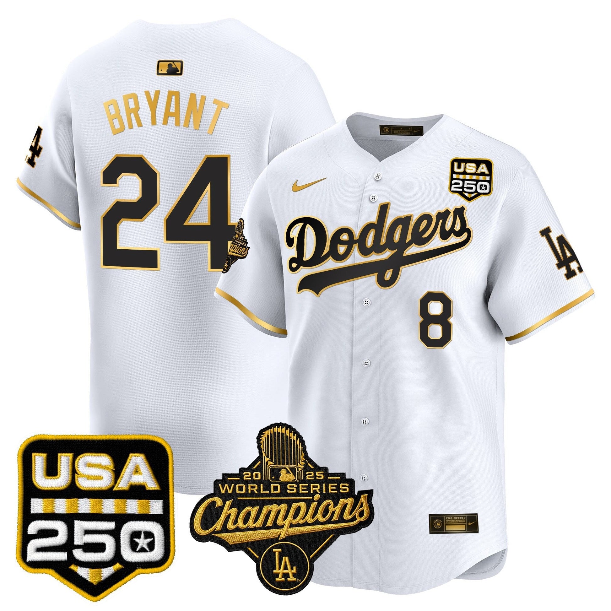 Men's Dodgers 2025 World Series Champions & 250America Patch Vapor Premier Limited Jersey - All Stitched
