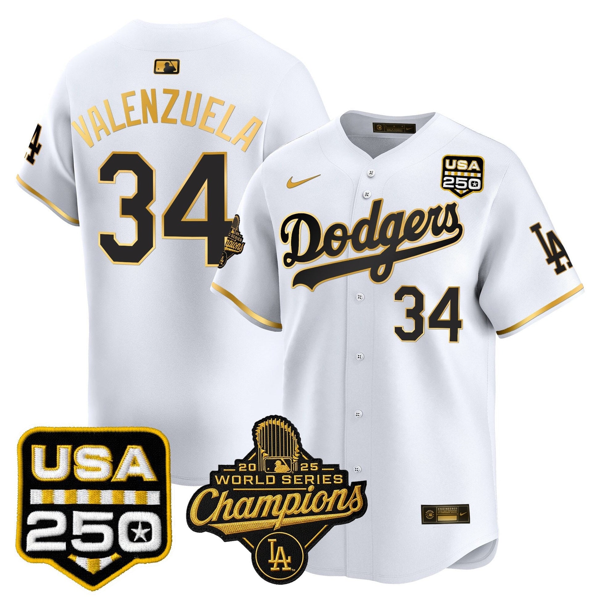 Men's Dodgers 2025 World Series Champions & 250America Patch Vapor Premier Limited Jersey - All Stitched