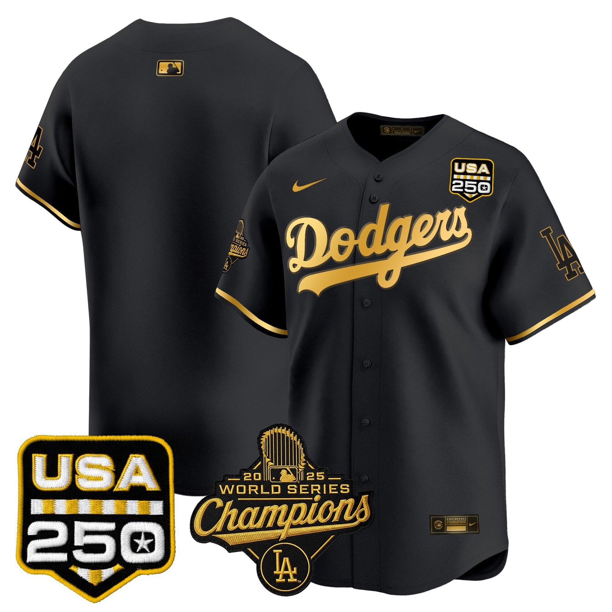 Men's Dodgers 2025 World Series Champions & 250America Patch Vapor Premier Limited Jersey - All Stitched