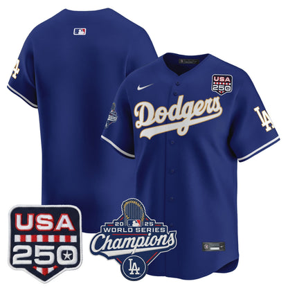 Men's Dodgers 2025 World Series Champions & 250America Patch Vapor Premier Limited Jersey - All Stitched