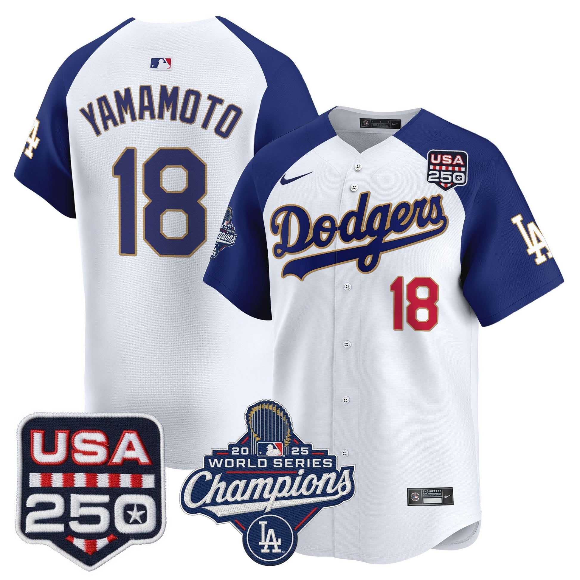 Men's Dodgers 2025 World Series Champions & 250America Patch Vapor Premier Limited Jersey - All Stitched