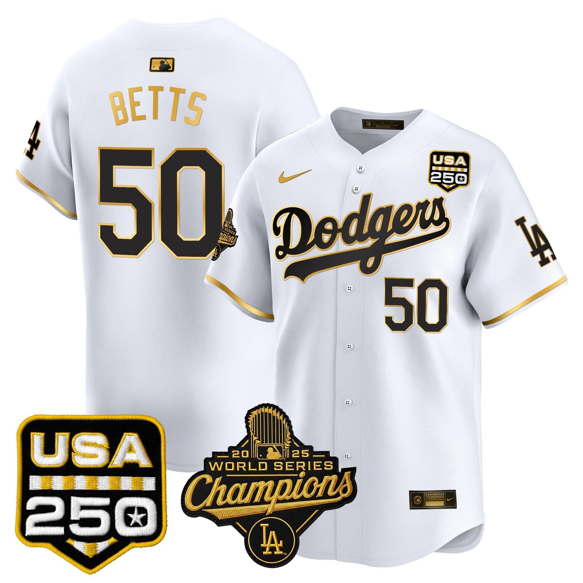 Men's Dodgers 2025 World Series Champions & 250America Patch Vapor Premier Limited Jersey - All Stitched