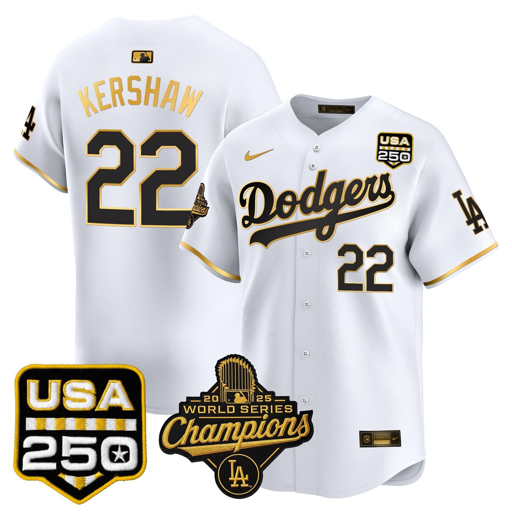 Men's Dodgers 2025 World Series Champions & 250America Patch Vapor Premier Limited Jersey - All Stitched