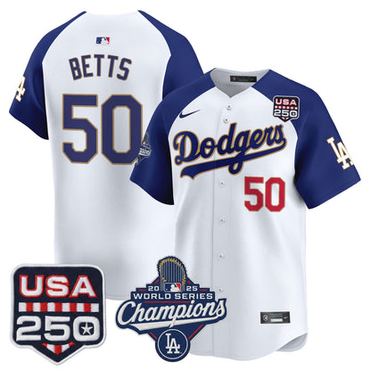 Men's Dodgers 2025 World Series Champions & 250America Patch Vapor Premier Limited Jersey - All Stitched