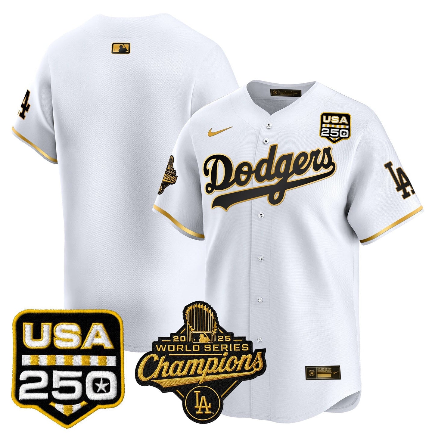 Men's Dodgers 2025 World Series Champions & 250America Patch Vapor Premier Limited Jersey - All Stitched