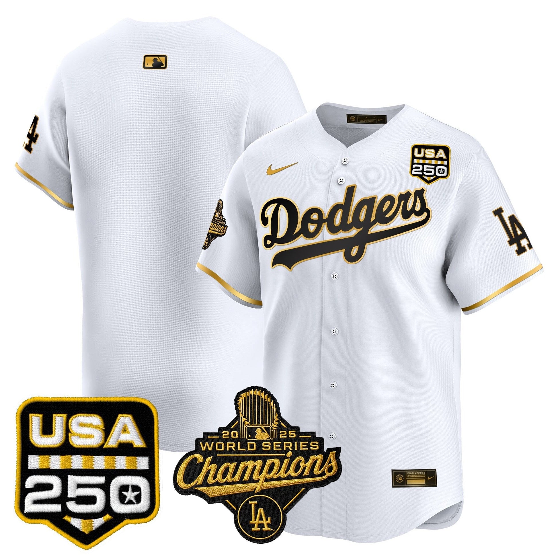 Men's Dodgers 2025 World Series Champions & 250America Patch Vapor Premier Limited Jersey - All Stitched