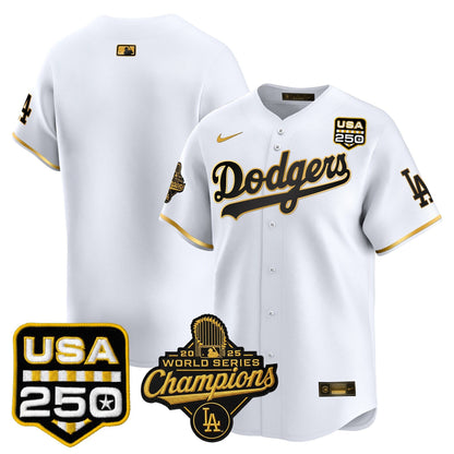Men's Dodgers 2025 World Series Champions & 250America Patch Vapor Premier Limited Jersey - All Stitched