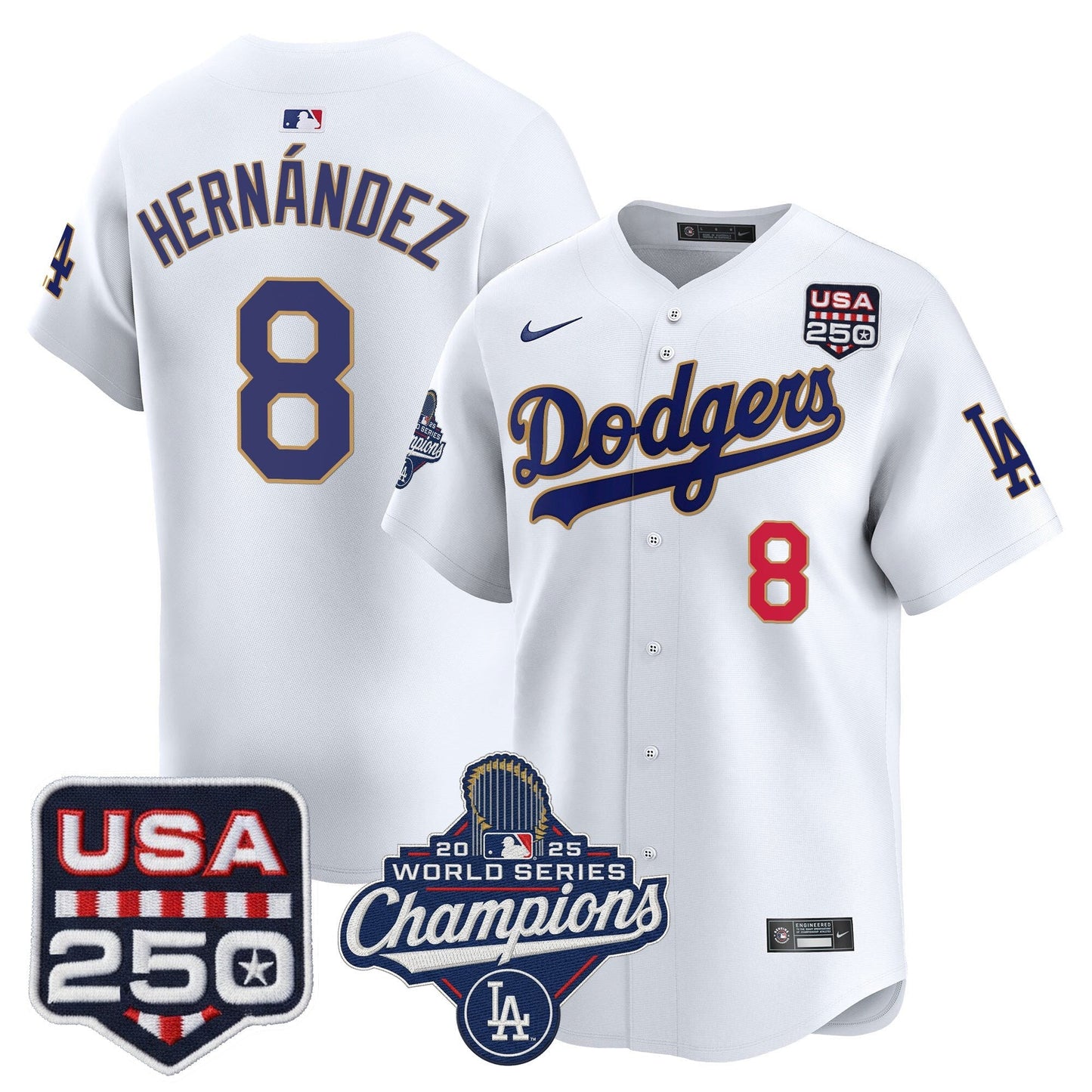 Men's Dodgers 2025 World Series Champions & 250America Patch Vapor Premier Limited Jersey - All Stitched