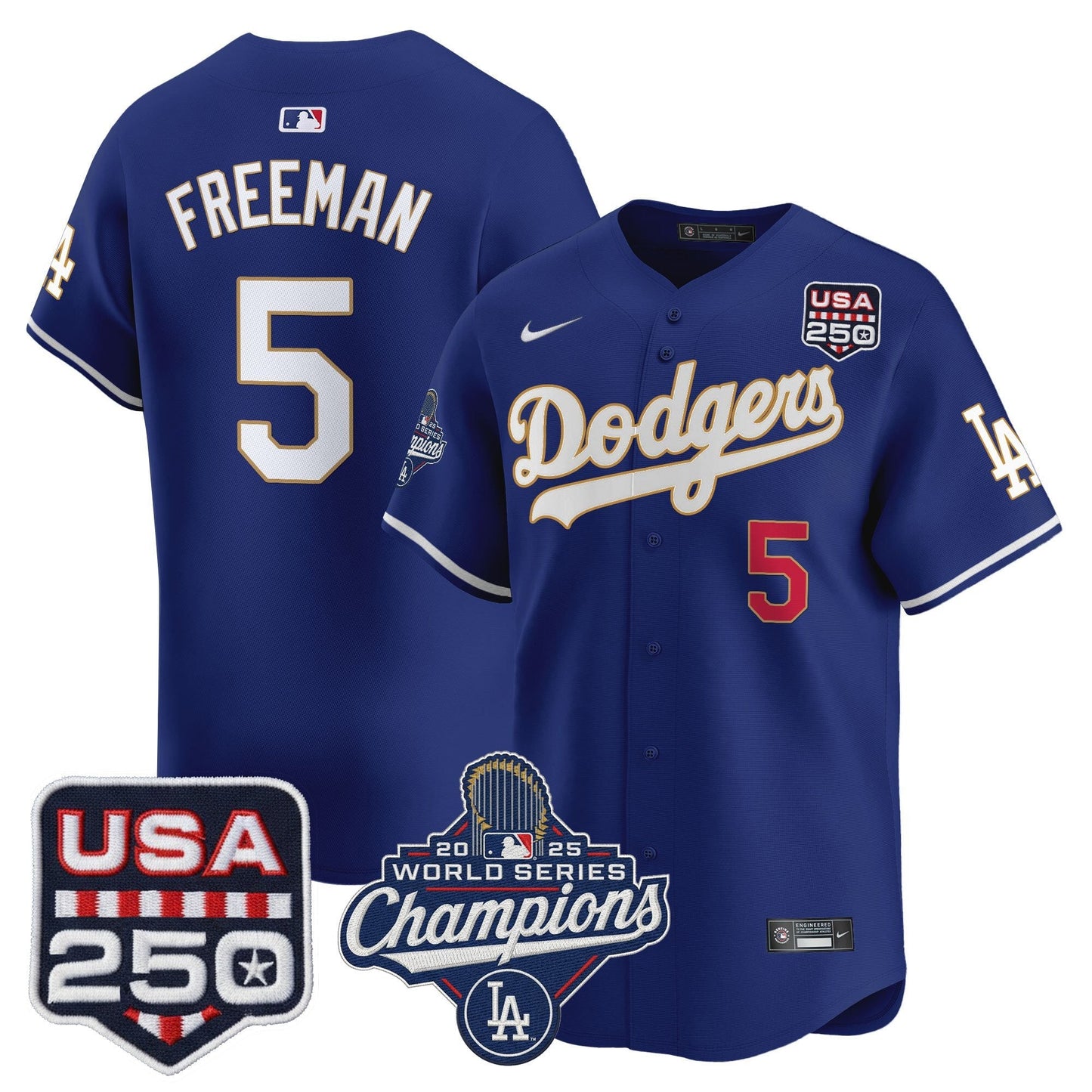Men's Dodgers 2025 World Series Champions & 250America Patch Vapor Premier Limited Jersey - All Stitched