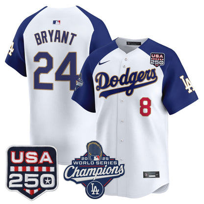 Men's Dodgers 2025 World Series Champions & 250America Patch Vapor Premier Limited Jersey - All Stitched