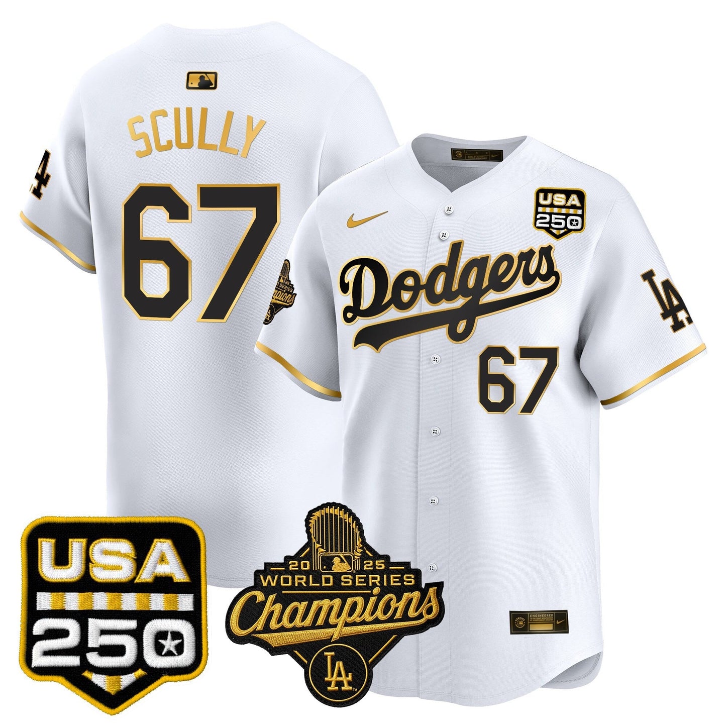 Men's Dodgers 2025 World Series Champions & 250America Patch Vapor Premier Limited Jersey - All Stitched