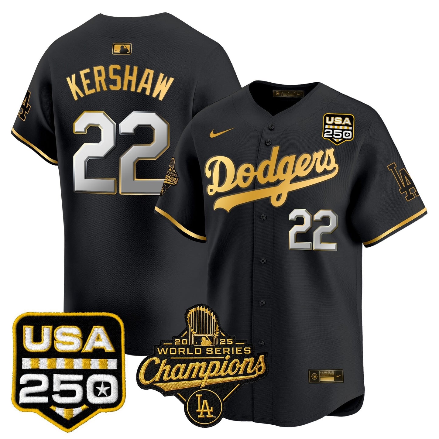 Men's Dodgers 2025 World Series Champions & 250America Patch Vapor Premier Limited Jersey - All Stitched