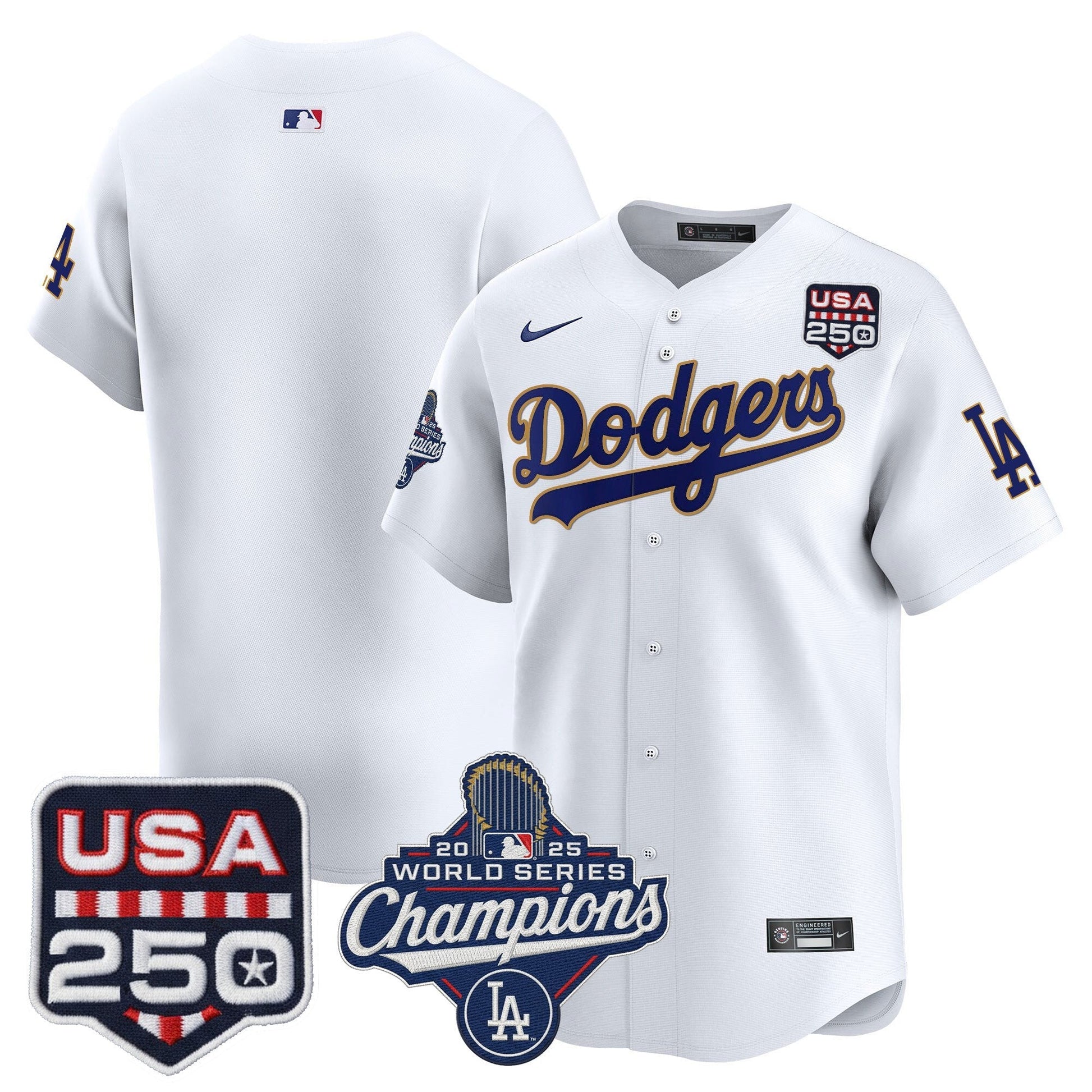 Men's Dodgers 2025 World Series Champions & 250America Patch Vapor Premier Limited Jersey - All Stitched