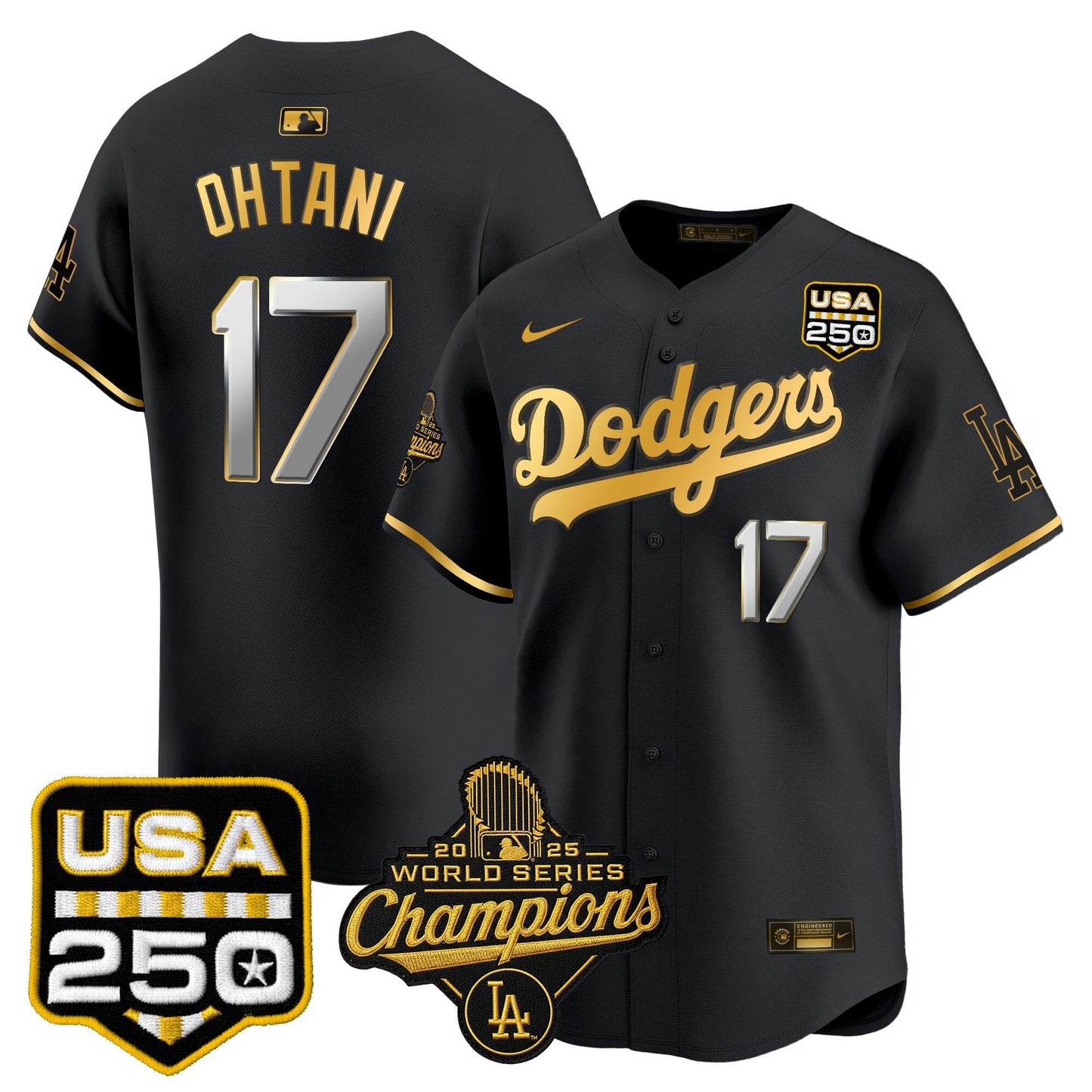 Men's Dodgers 2025 World Series Champions & 250America Patch Vapor Premier Limited Jersey - All Stitched