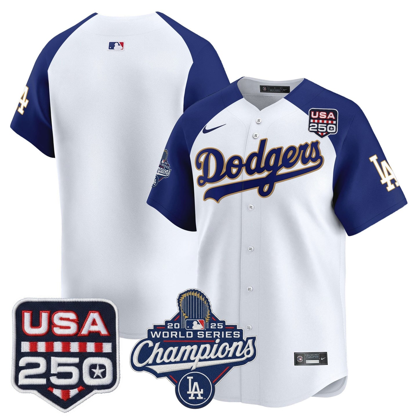 Men's Dodgers 2025 World Series Champions & 250America Patch Vapor Premier Limited Jersey - All Stitched