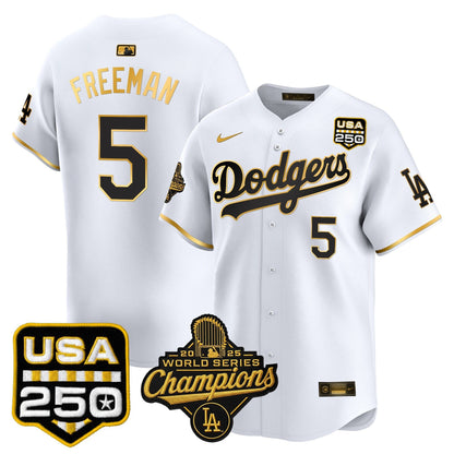 Men's Dodgers 2025 World Series Champions & 250America Patch Vapor Premier Limited Jersey - All Stitched