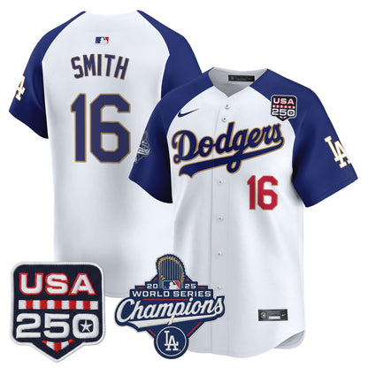 Men's Dodgers 2025 World Series Champions & 250America Patch Vapor Premier Limited Jersey - All Stitched