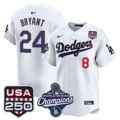 Men's Dodgers 2025 World Series Champions & 250America Patch Vapor Premier Limited Jersey - All Stitched