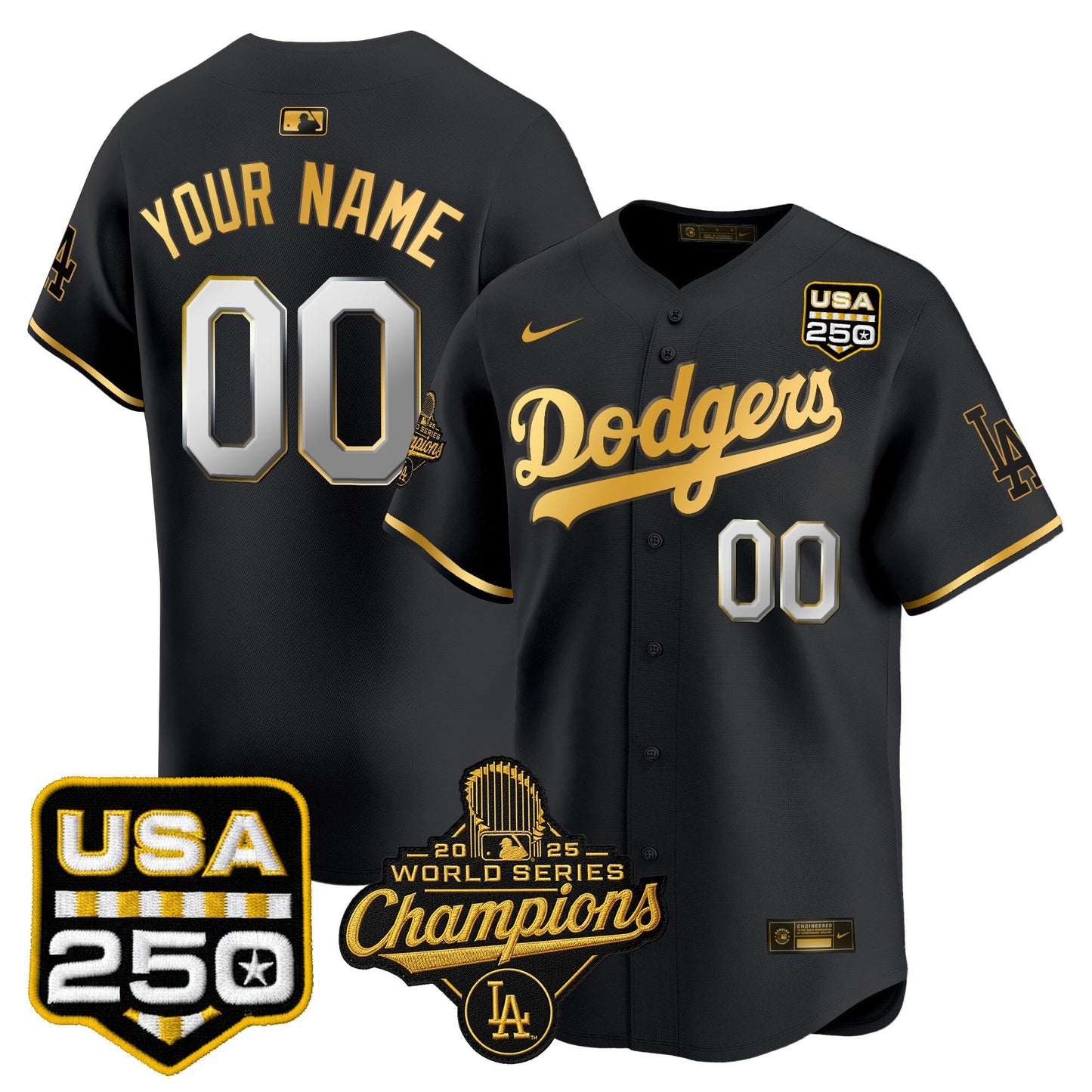 Dodgers 2025 World Series Champions & 250America Patch Vapor Premier Limited Custom Jersey - All Stitched