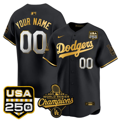 Dodgers 2025 World Series Champions & 250America Patch Vapor Premier Limited Custom Jersey - All Stitched