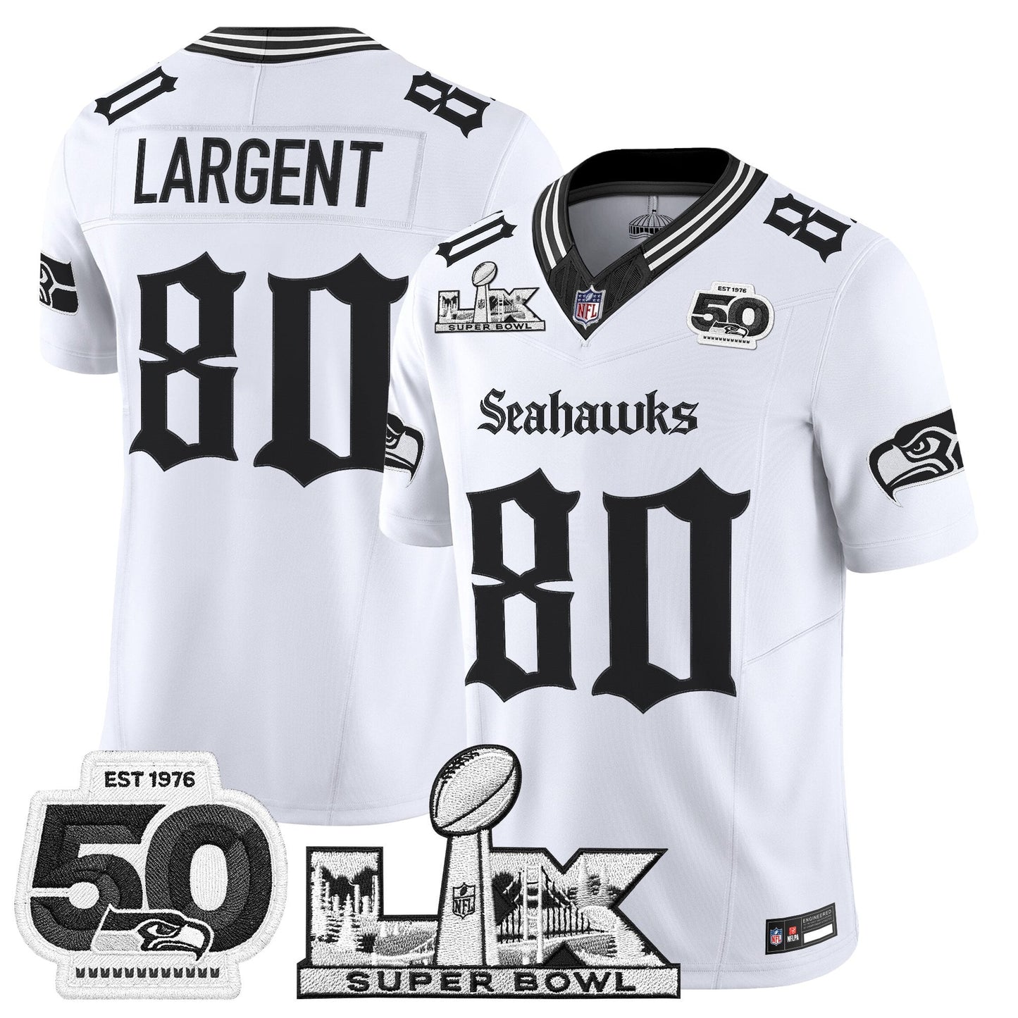 Men's Seattle Seahawks "Super Bowl LX & 50th Patch" Vapor Limited Jersey - Gothic Edition - All Stitched