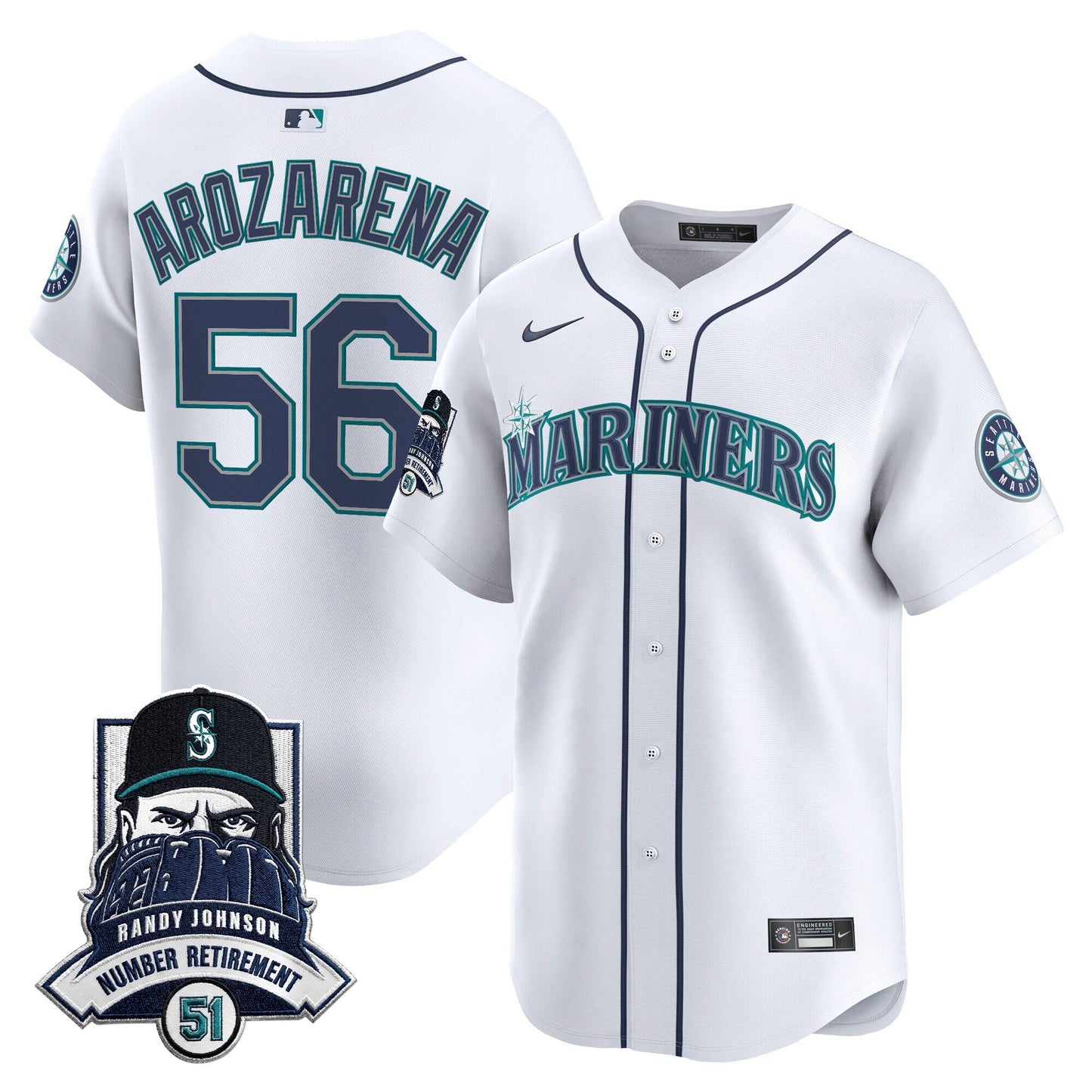 Seattle Mariners Hall-of-Famer Randy Johnson Patch Vapor Premier Limited Jersey - All Stitched