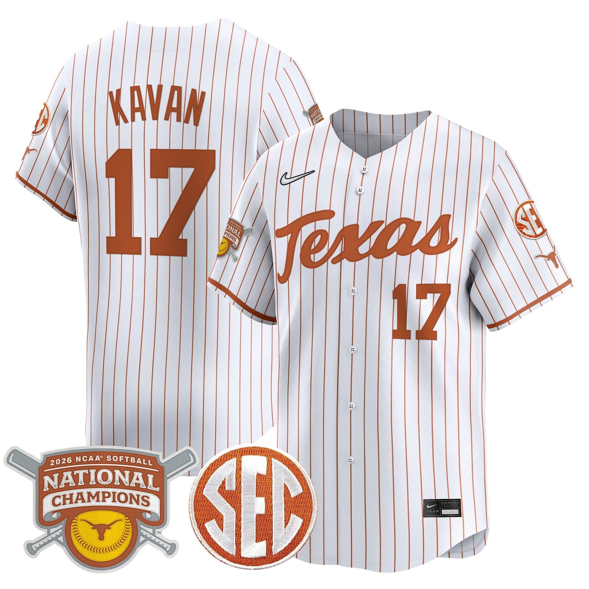 Men's size - Texas Longhorns 2026 Softball National Champions Vapor Premier Limited Jersey - All Stitched