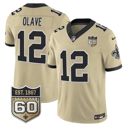 New Orleans Saints 60th Anniversary Patch Vapor Jersey - Gameday Golds Edition - All Stitched