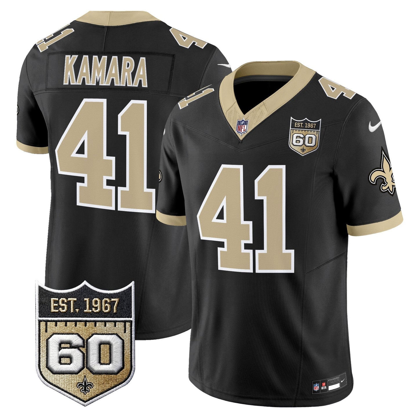 New Orleans Saints 60th Anniversary Patch Vapor Jersey - Gameday Golds Edition - All Stitched